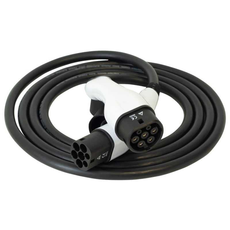 bokman T2 Câble de Recharge Voiture Electrique PHEV, Type 2 de Type 2, 22kW, 32A, 5 Mètres, Triphasé