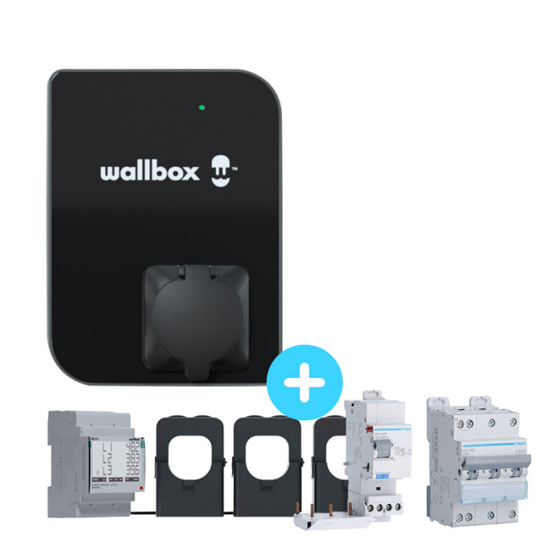 Wallbox Pulsar Plus - Borne de recharge monophasée noire Wifi & Bluetooth  avec câble T2 Phoenix Contact - Kit complet pour voitu
